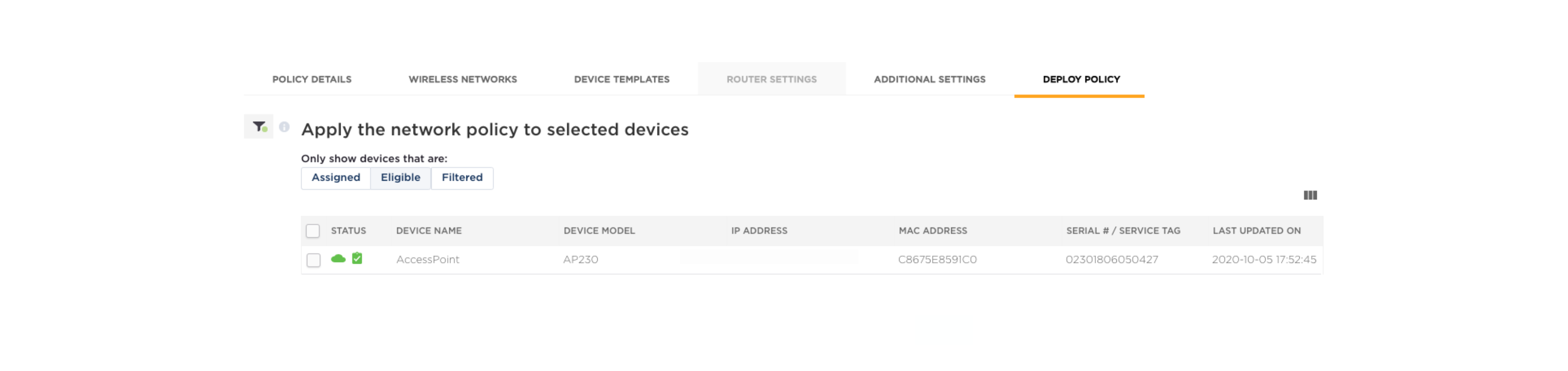 Apply network policy to access points