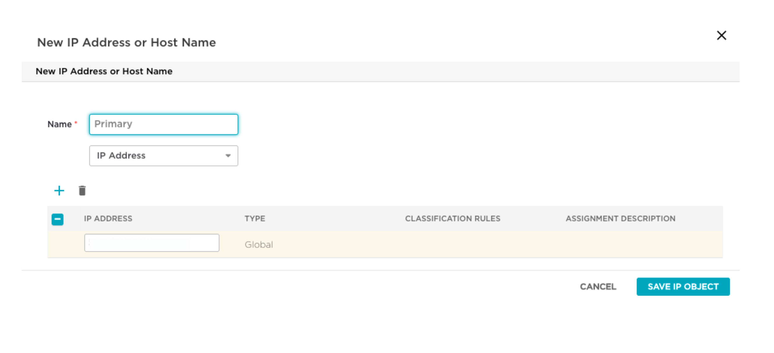 New IP Address or Host Name dialog