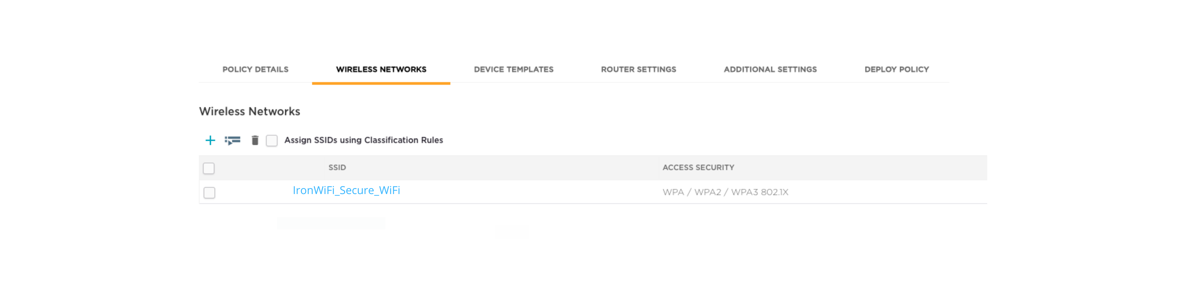 Wireless Network settings page
