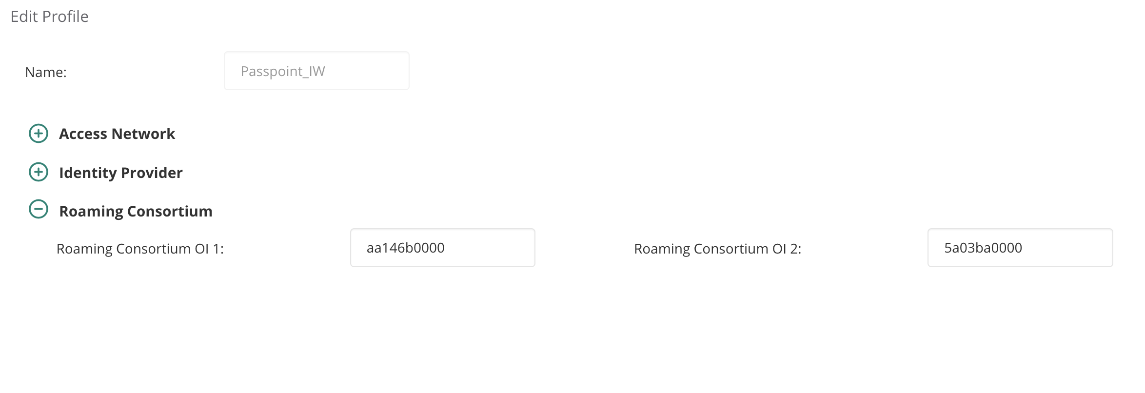Roaming Consortium OIs configuration