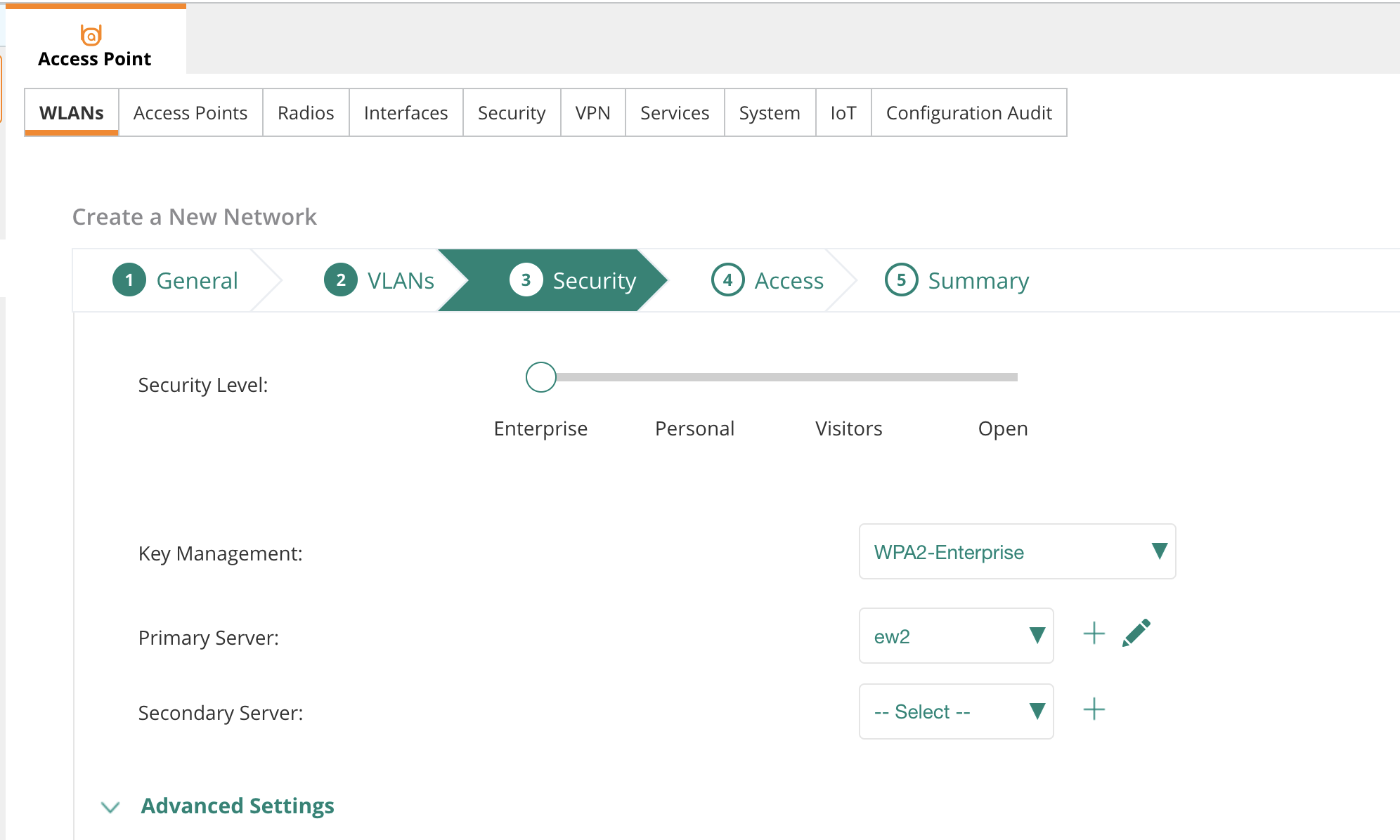 WLAN security and VLAN settings