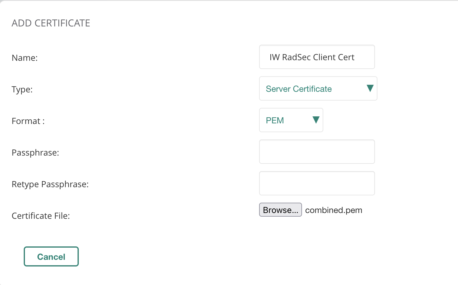 Upload server certificate in Aruba Central