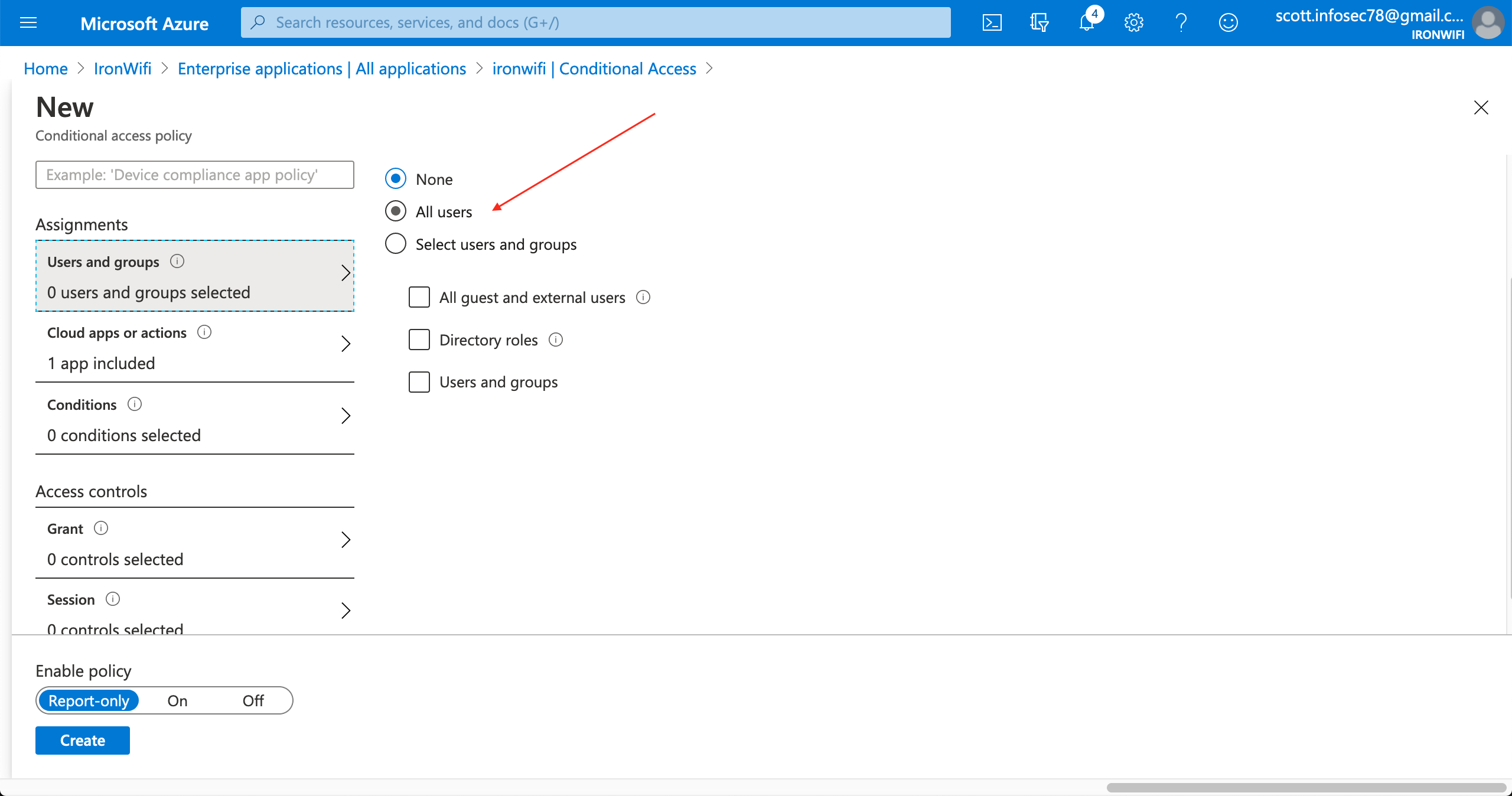 New Conditional Access policy - Users assignment set to All users