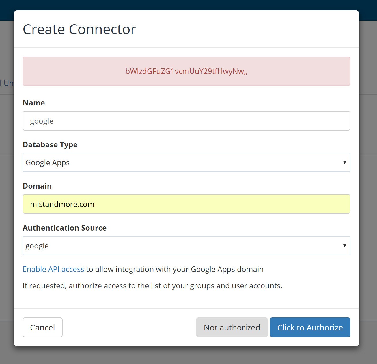 Create Connector with authorization button