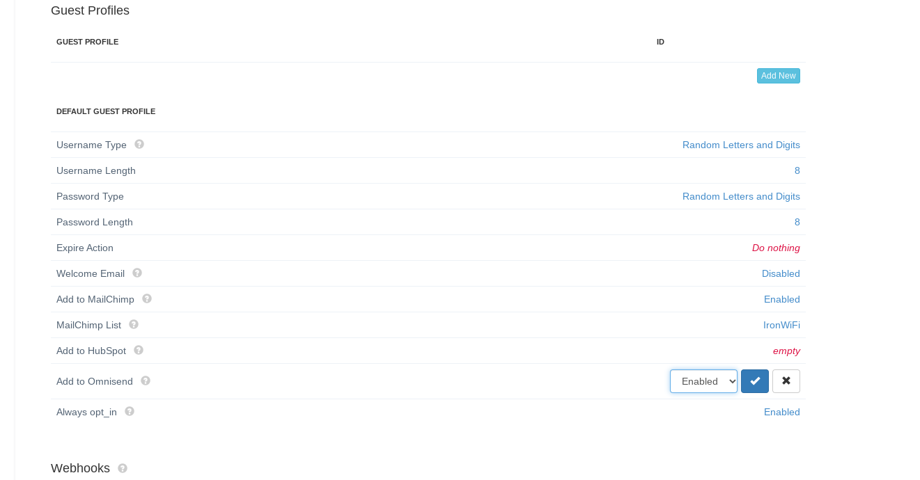 Omnisend integration enabled in IronWiFi captive portal settings