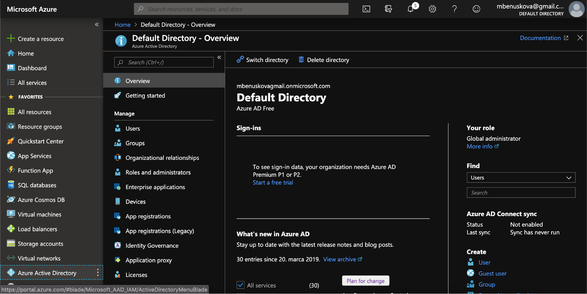 Azure Active Directory Overview page