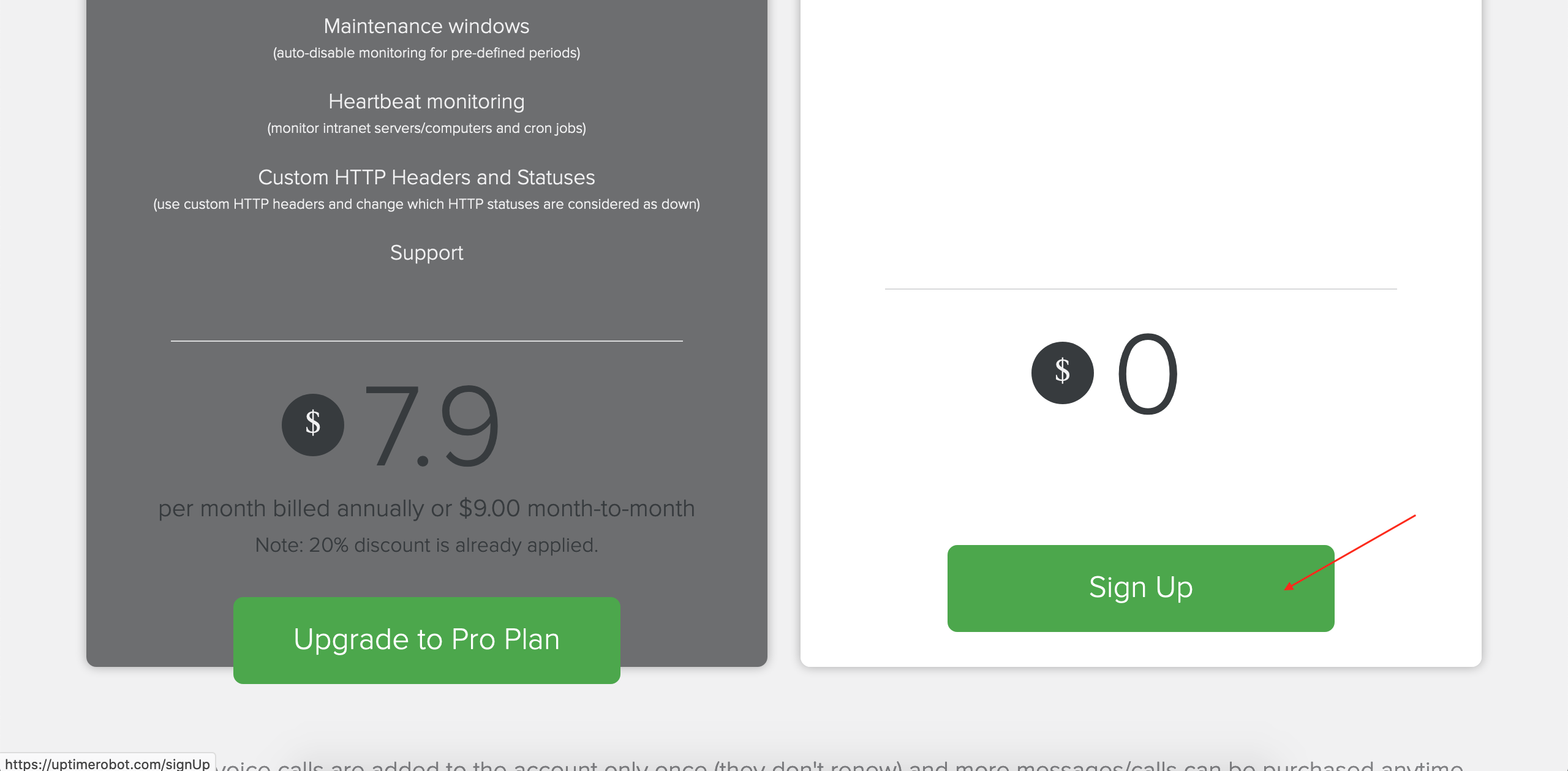 UptimeRobot free plan signup