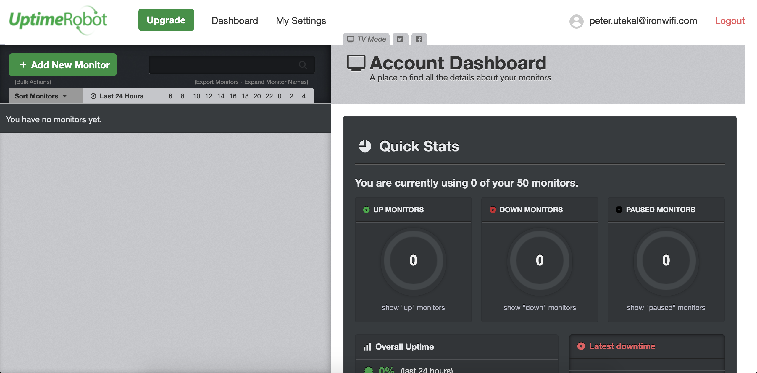 UptimeRobot account dashboard