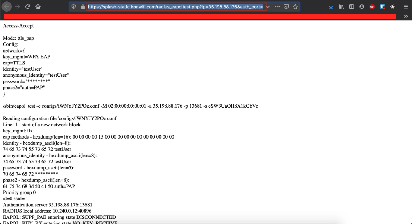 Authentication test result showing Access-Accept