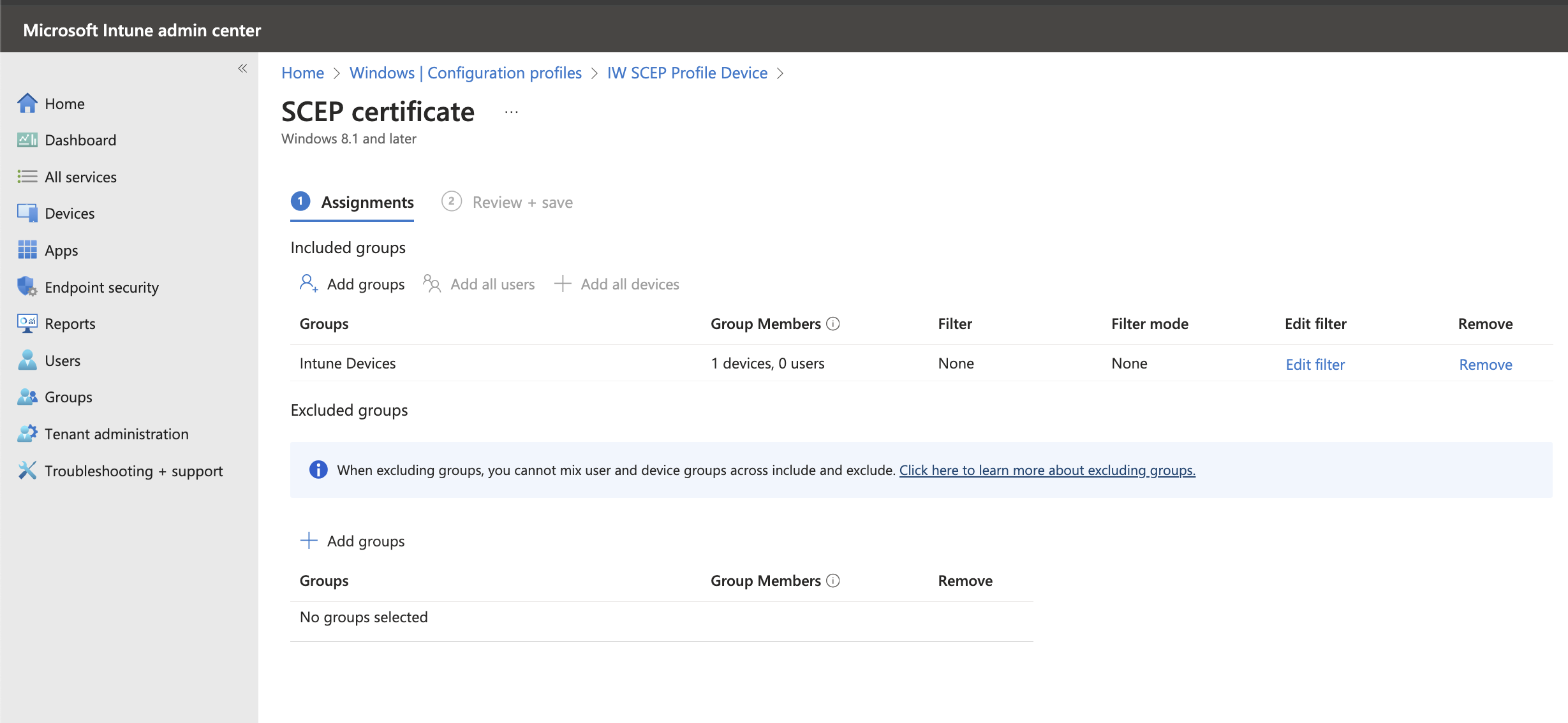 Profile assignments - device based