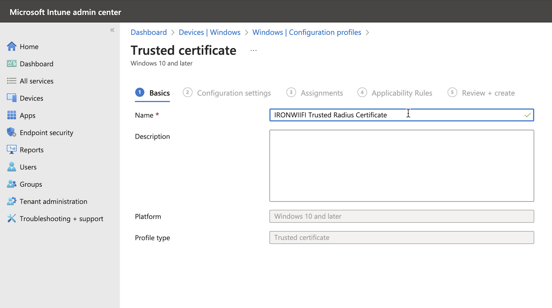 SCEP certificate settings continued