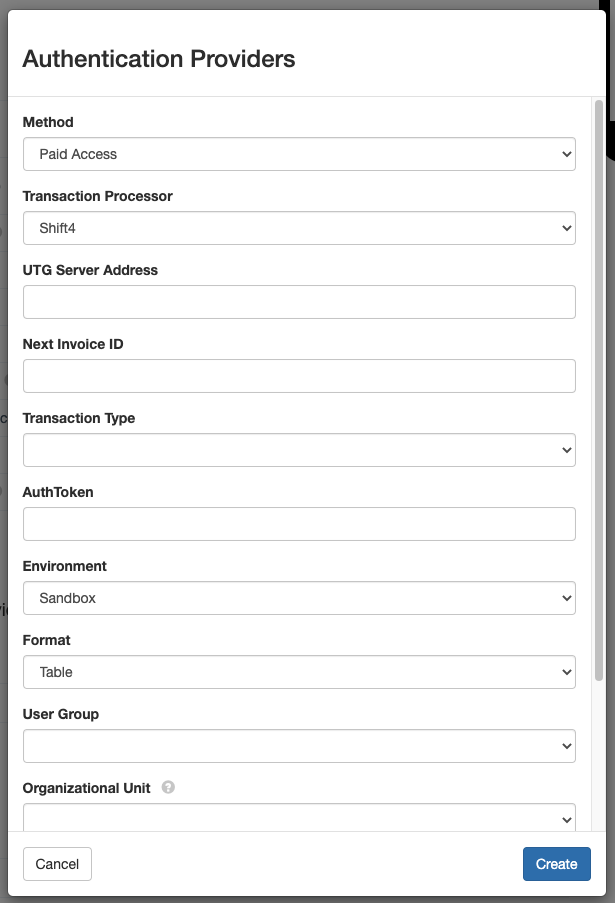 Shift4 authentication provider configuration in IronWifi console