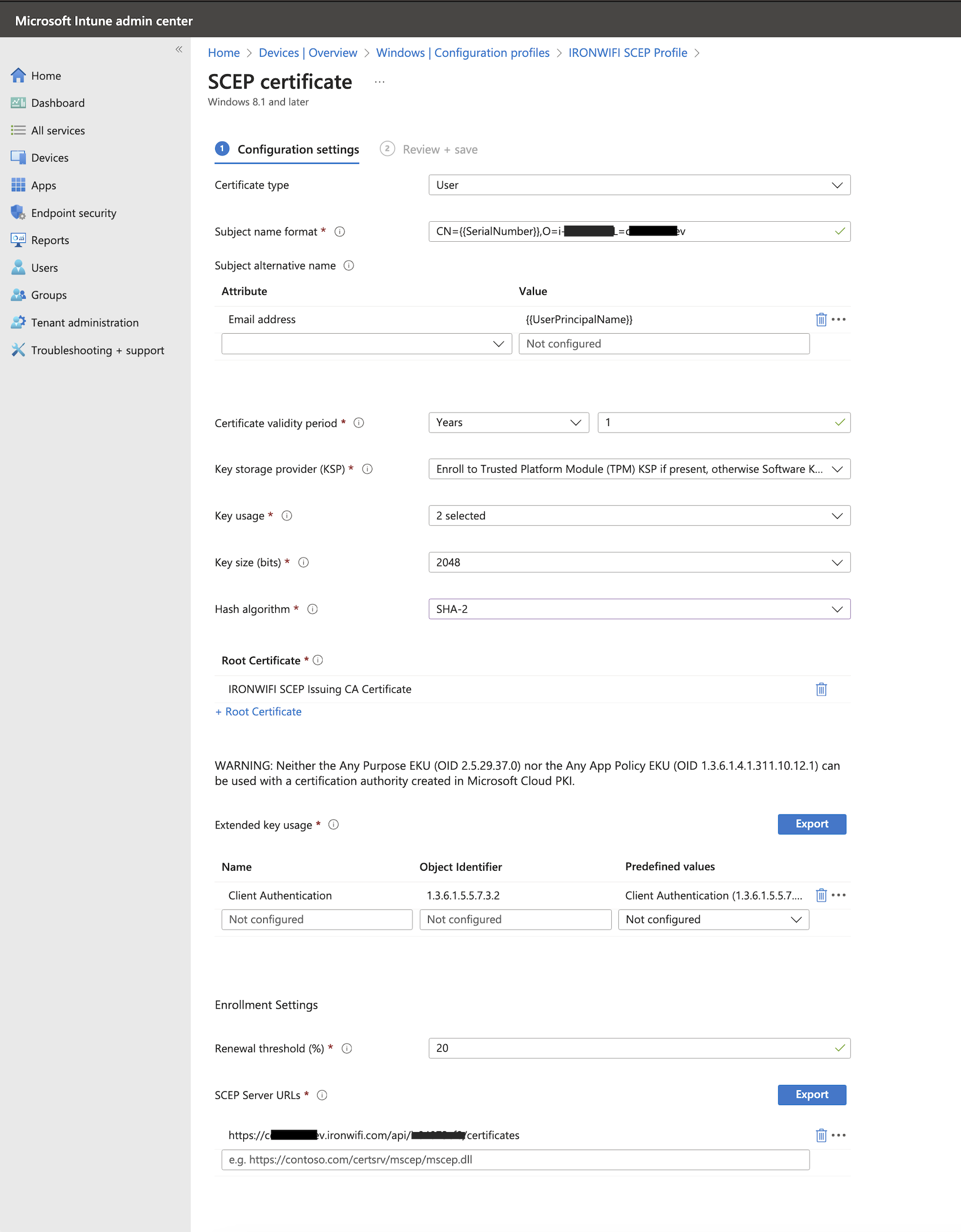 WiFi EAP-TLS settings