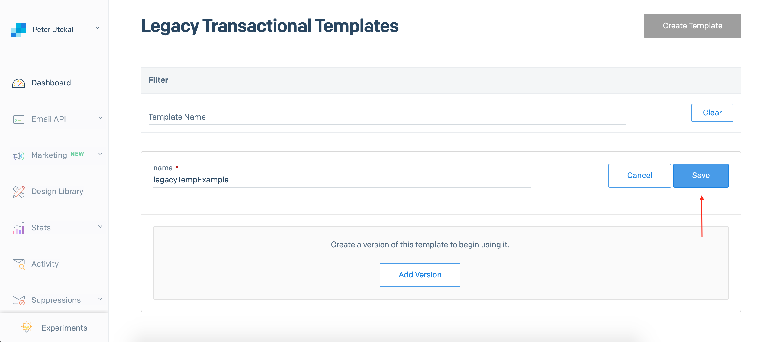 Create a new transactional template with name