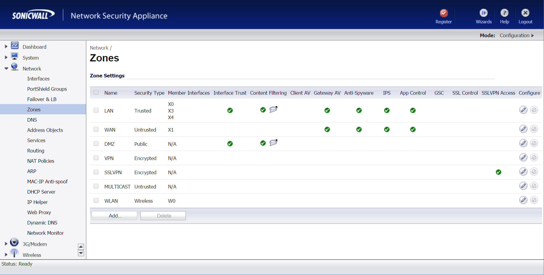 SonicWall management interface login