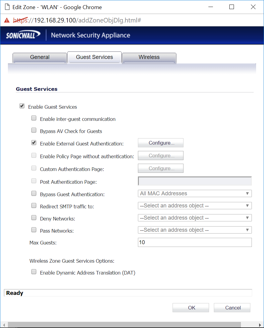 SonicWall RADIUS server IP and shared secret settings