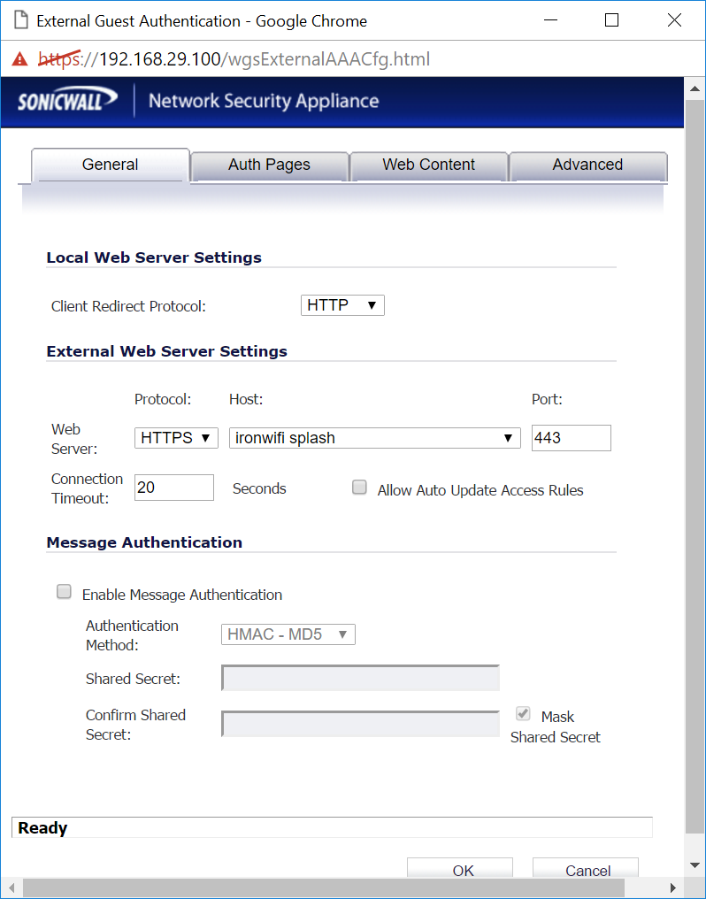 SonicWall captive portal configuration