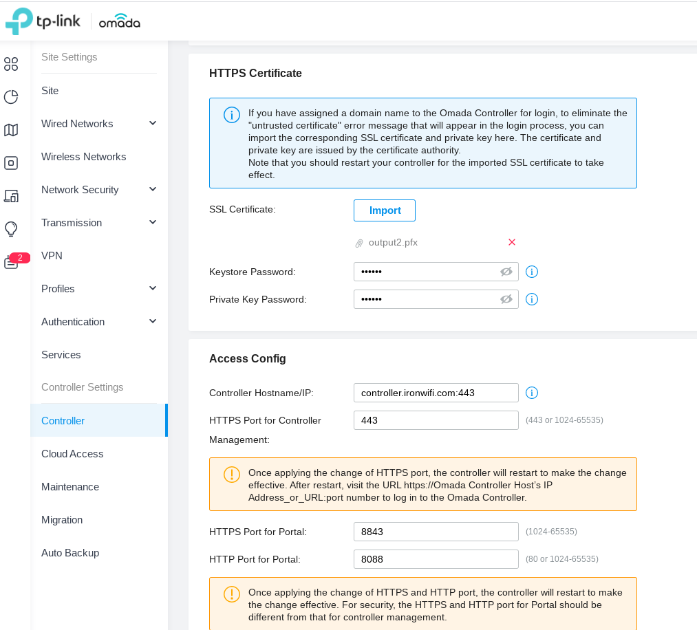 TP-Link Omada Controller portal profile settings