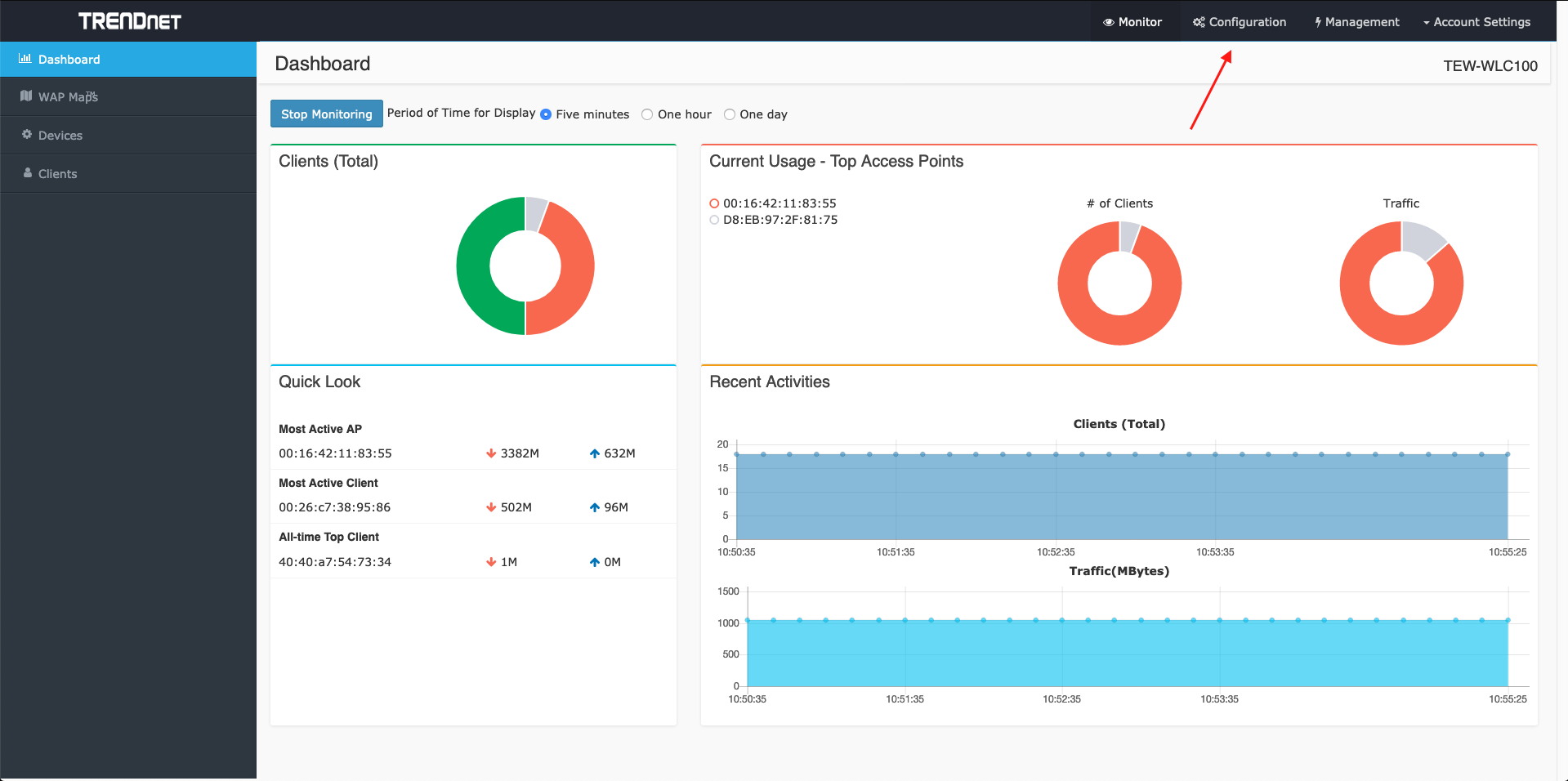 TRENDnet controller configuration page