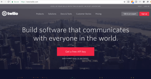Twilio homepage with sign up option