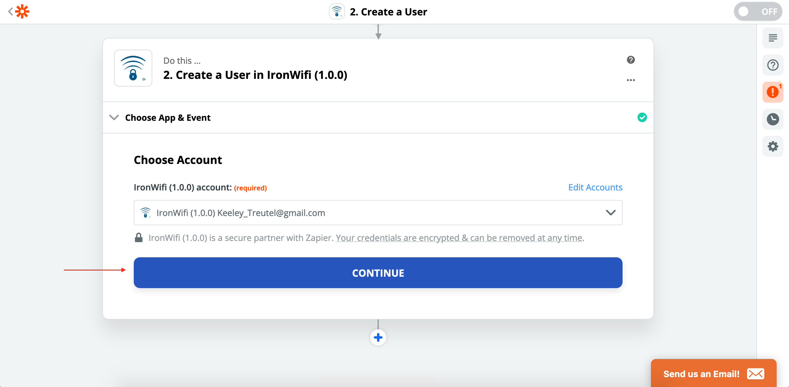 Choose connected IronWiFi account