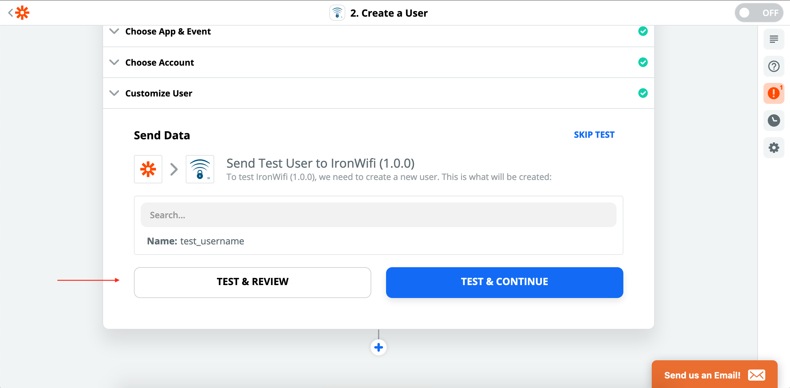 Send test data to IronWiFi
