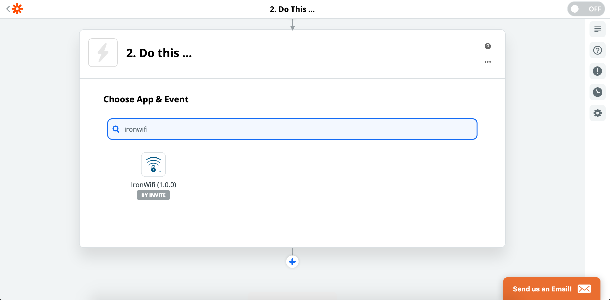 Search for IronWiFi in the action app selection